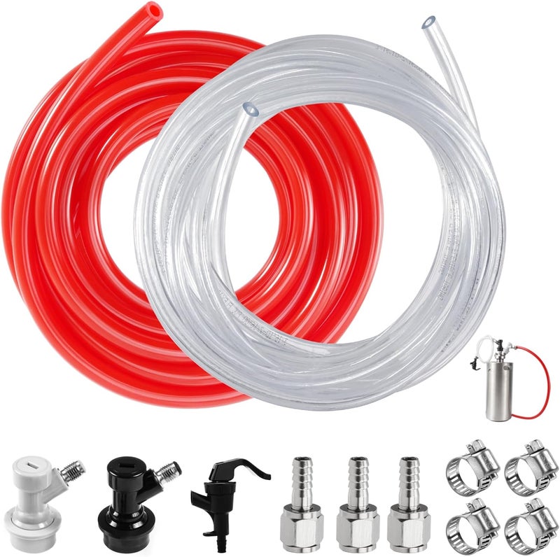 WELLBOM 3FT 5/16 Beer Line Tubing & 5FT 5/16 CO2 Gas Line & 1Pair Ball Lock Keg Connectors & 1 Picnic Tap,Cuttable PVC Draft Beer Kegerator Line CO2 Regulator Gas Line Barb Fitting Hose Clamps Kegerator Parts - Image 1